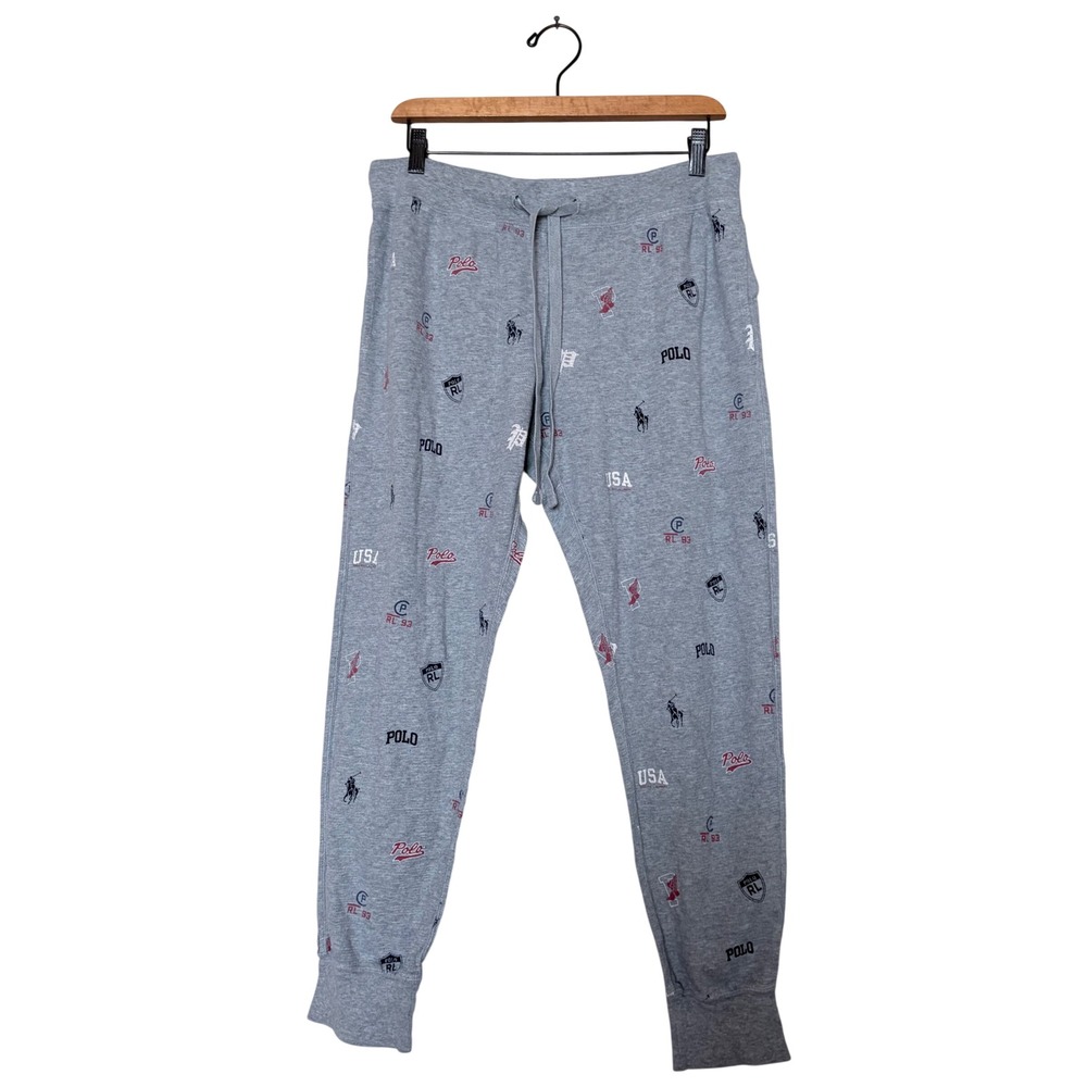 Polo Ralph Lauren Men's Gray All Over Icon Logo Print Sleepwear Jogger Pants L/G